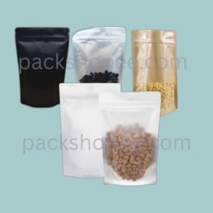 One Side Transparent & One Side Matte (Black/White/Brown Kraft) Standup Pouches
