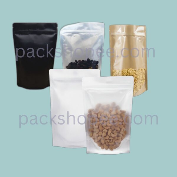 One Side Transparent & One Side Matte (Black/White/Brown Kraft) Standup Pouches